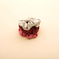 Soft satin scrunchie set in burgundy, pink, and silver, designed for a gentle hold, everyday comfort, and effortless style.