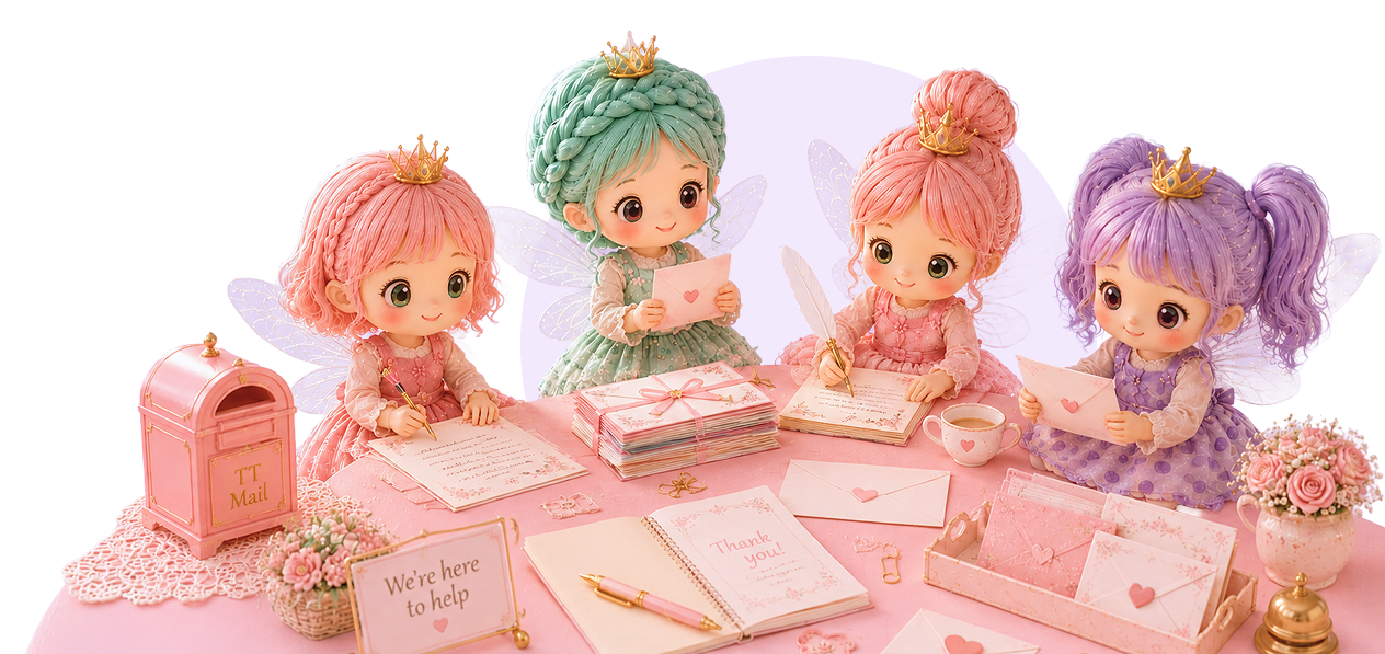 Dolls writing letters at a table